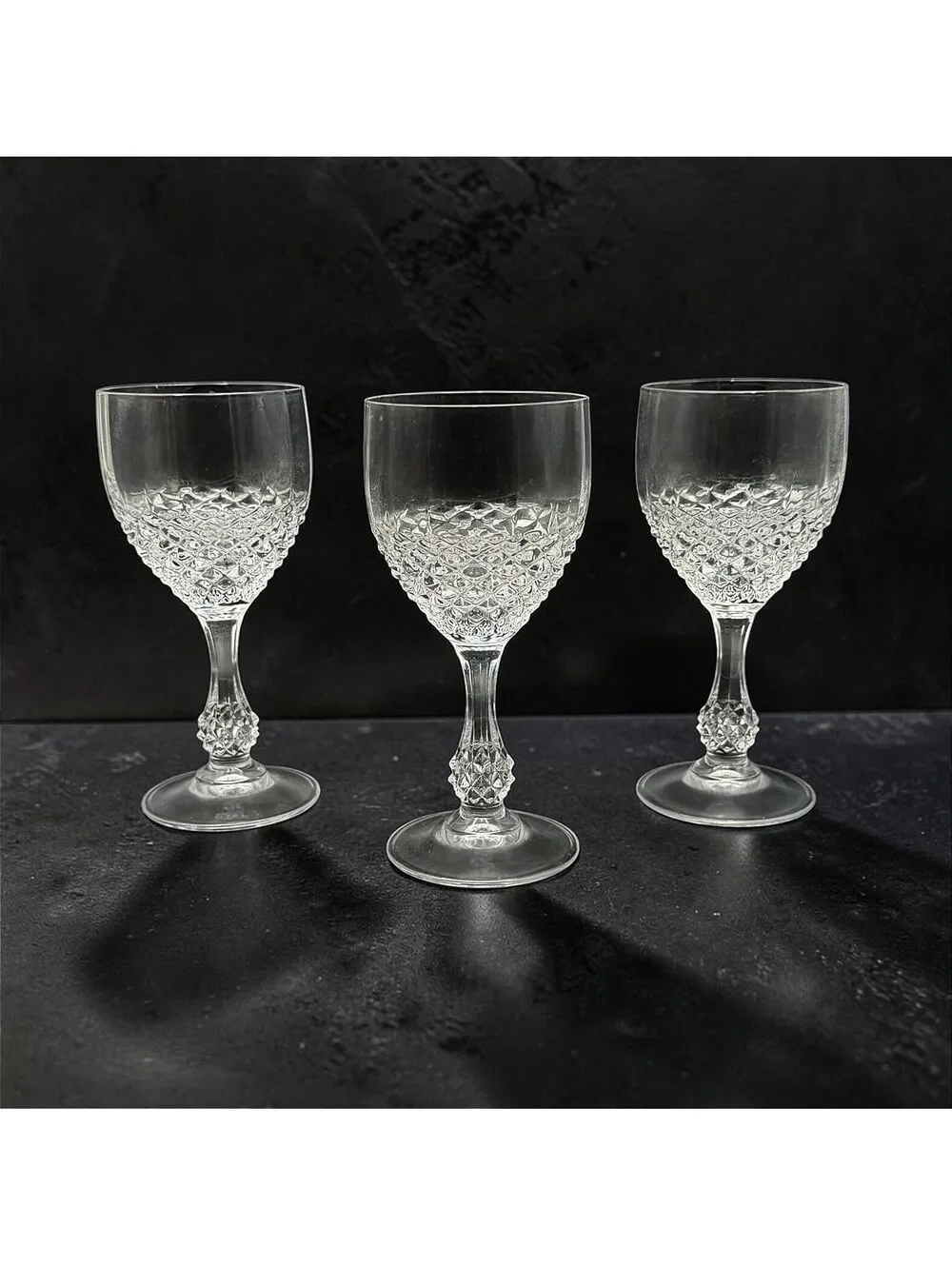Set of 3 Vintage Cristal D’Arques Chenonceaux Wine Glasses - Made In France